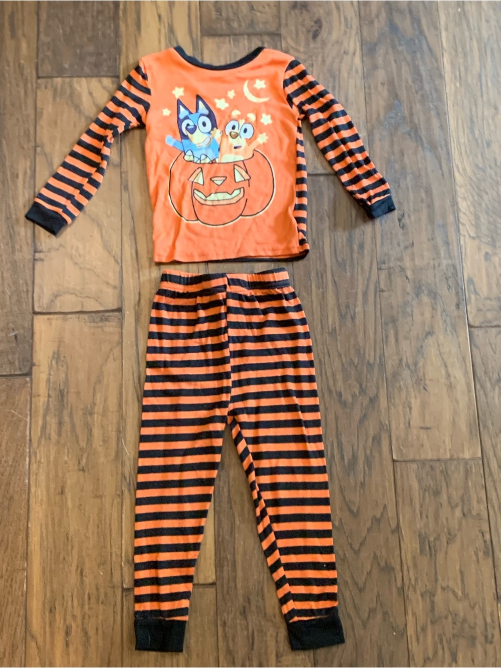 Bluey Orange and Black Striped Halloween Pajama Set with Pumpkin Bluey Graphic